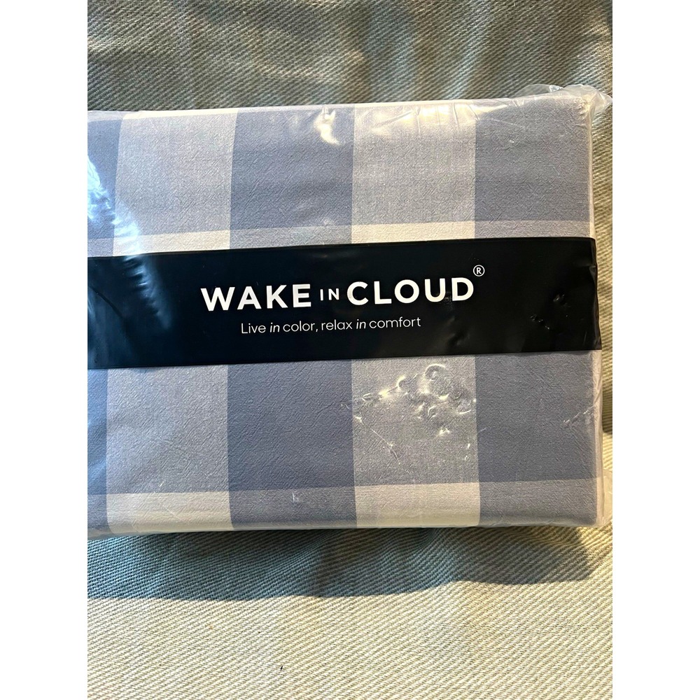 Wake In Cloud Queen Gingham Blue White Duvet Cover Set 3pc Zip A-SM1207-Q(M) NWT